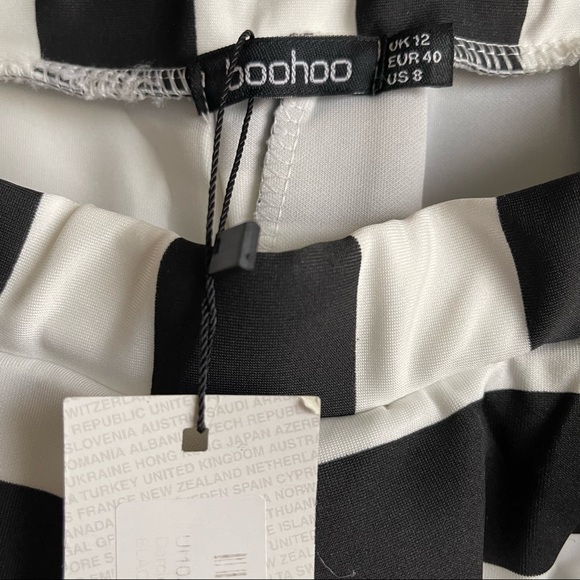 Boohoo Box Pleat Striped (Black & White) Midi Skater Skirt; SZ 8; BNWT - Picture 4 of 5